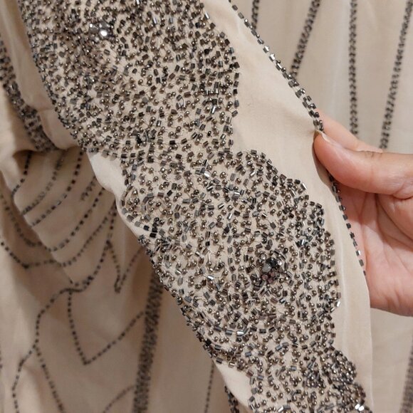 Haule  Hippie blouse/top silk beaded cream and silver sz med silk - Picture 11 of 15